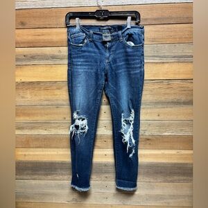 Black Label Dark Blue Distressed Ankle Jeans